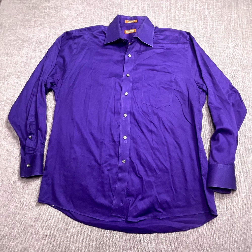 Michael Kors Dress Shirt Mens L 16.5 34/35 Purple Two Ply Cotton Business Formal